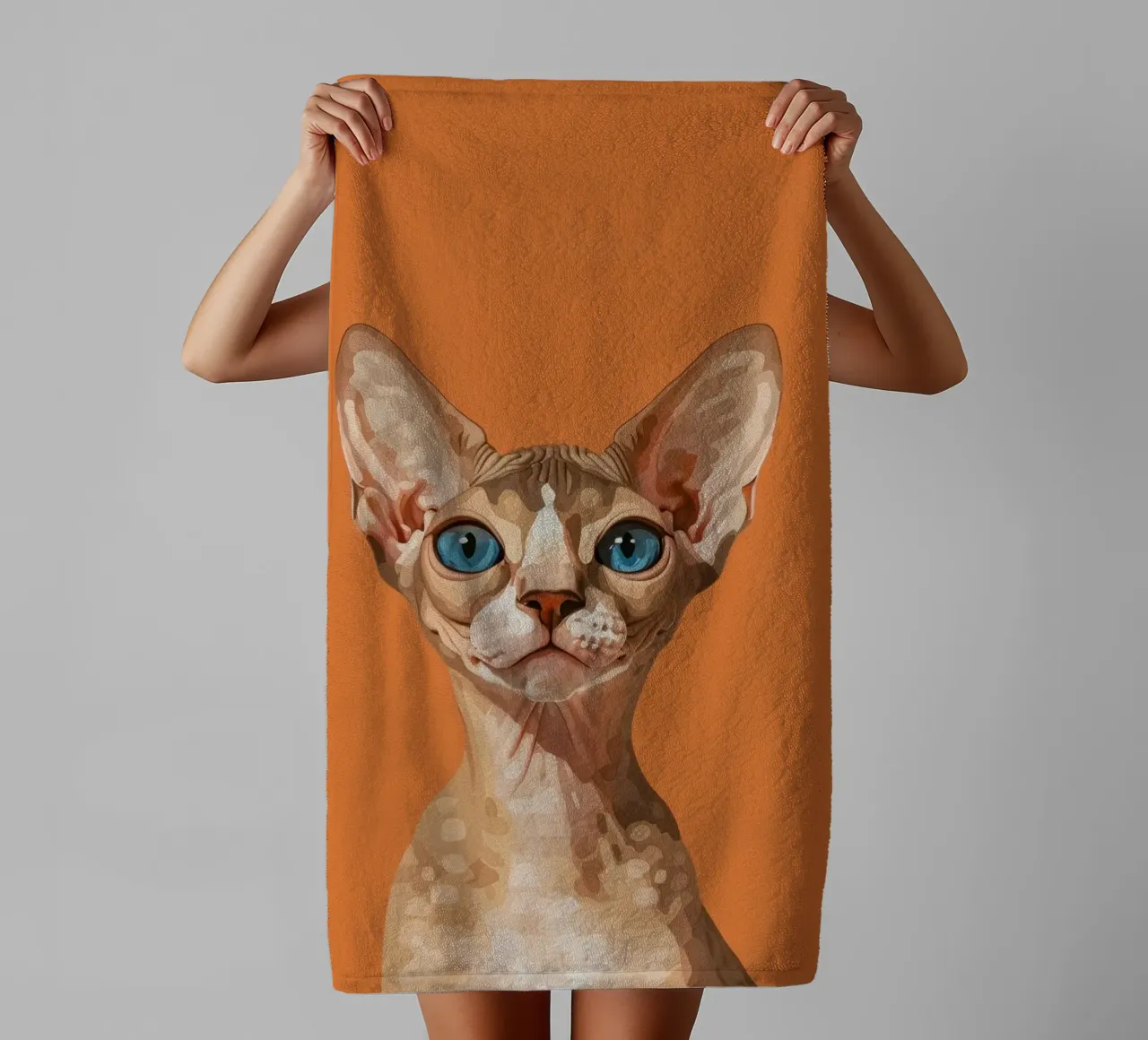 Blauäugige Devon Rex Katze Portrait Handtuch von DesignDoodle