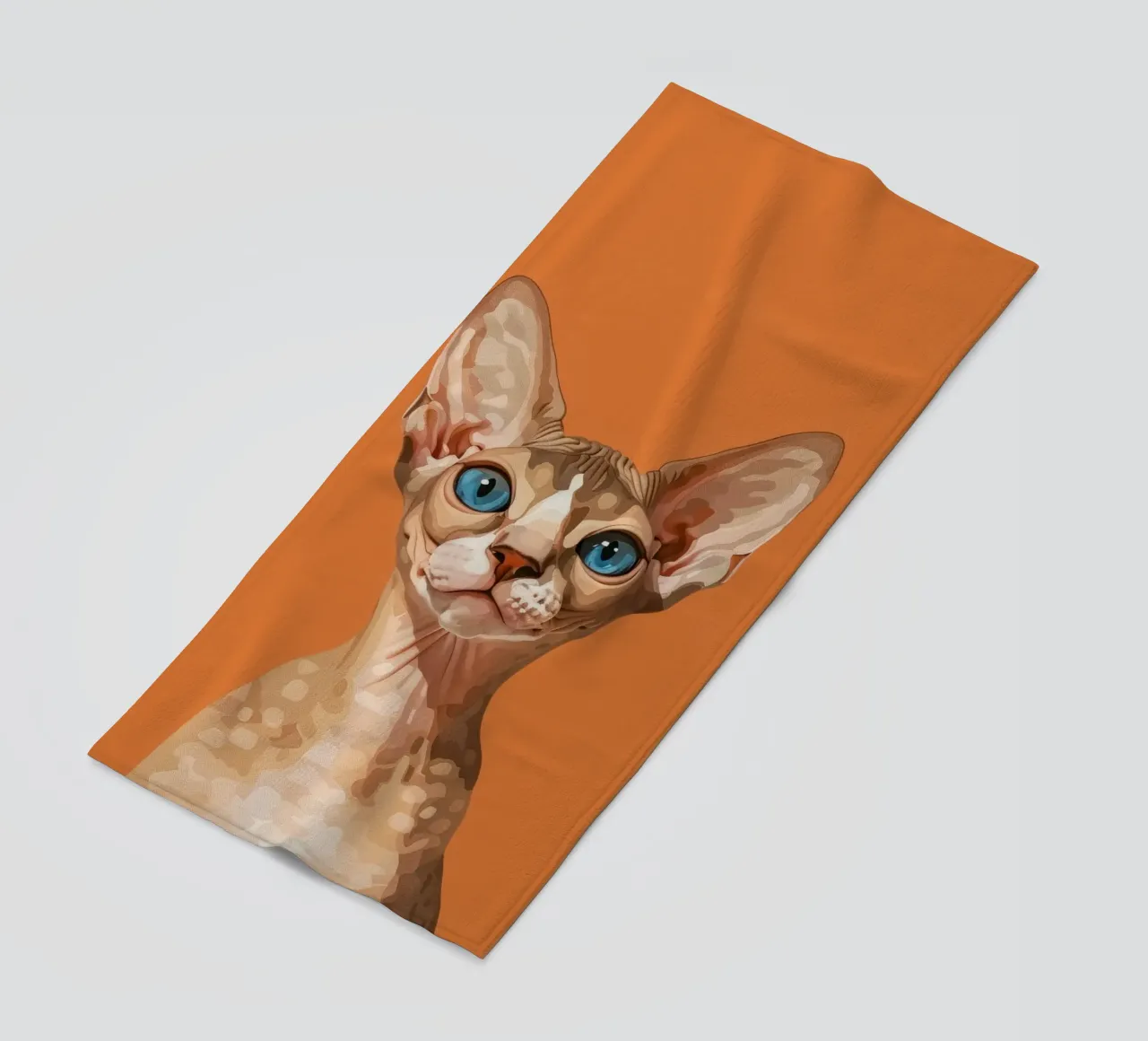 Ritratto di gatto Devon Rex dagli occhi blu telo mare da DesignDoodle
