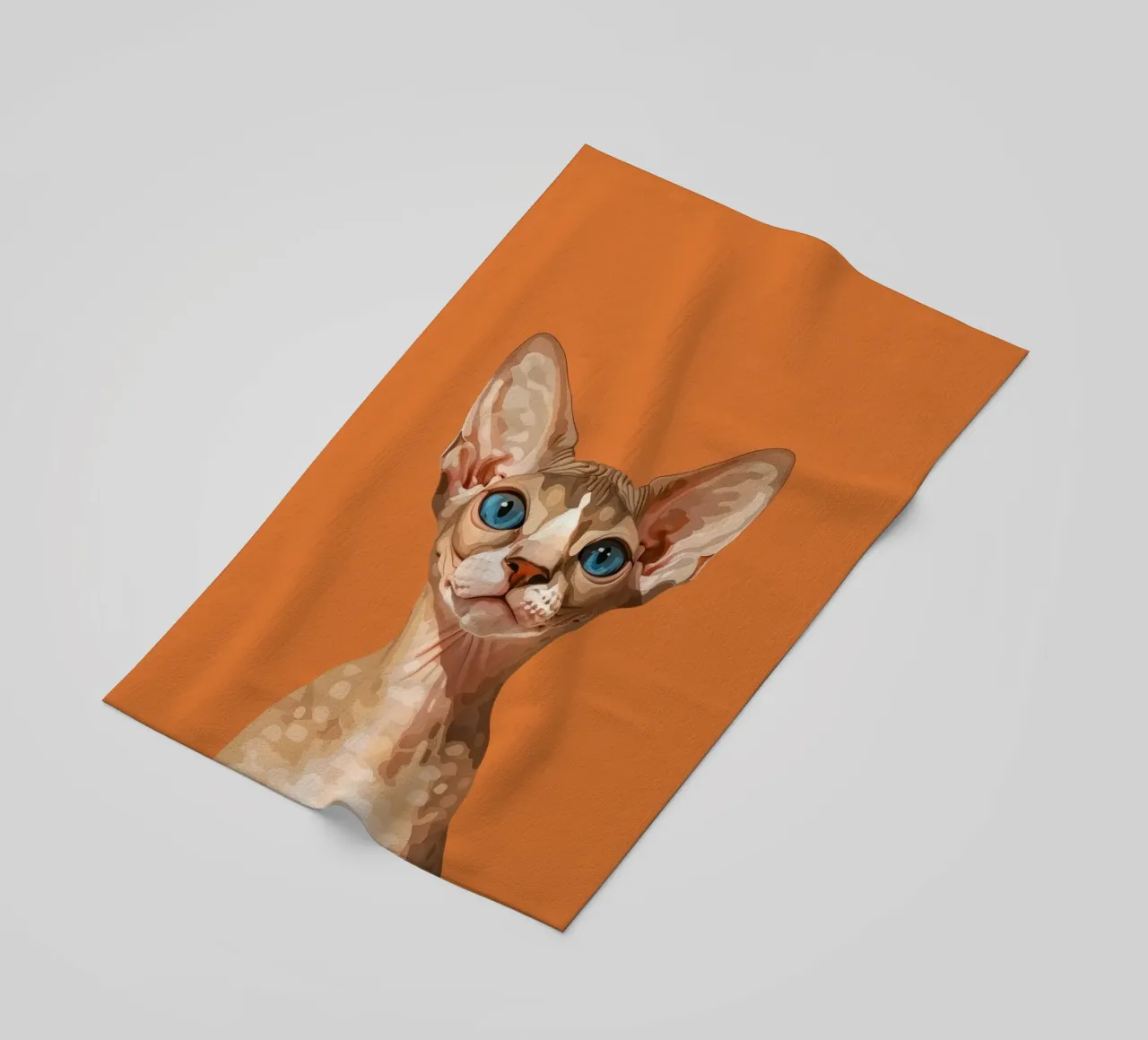 Ritratto di gatto Devon Rex dagli occhi blu telo mare da DesignDoodle