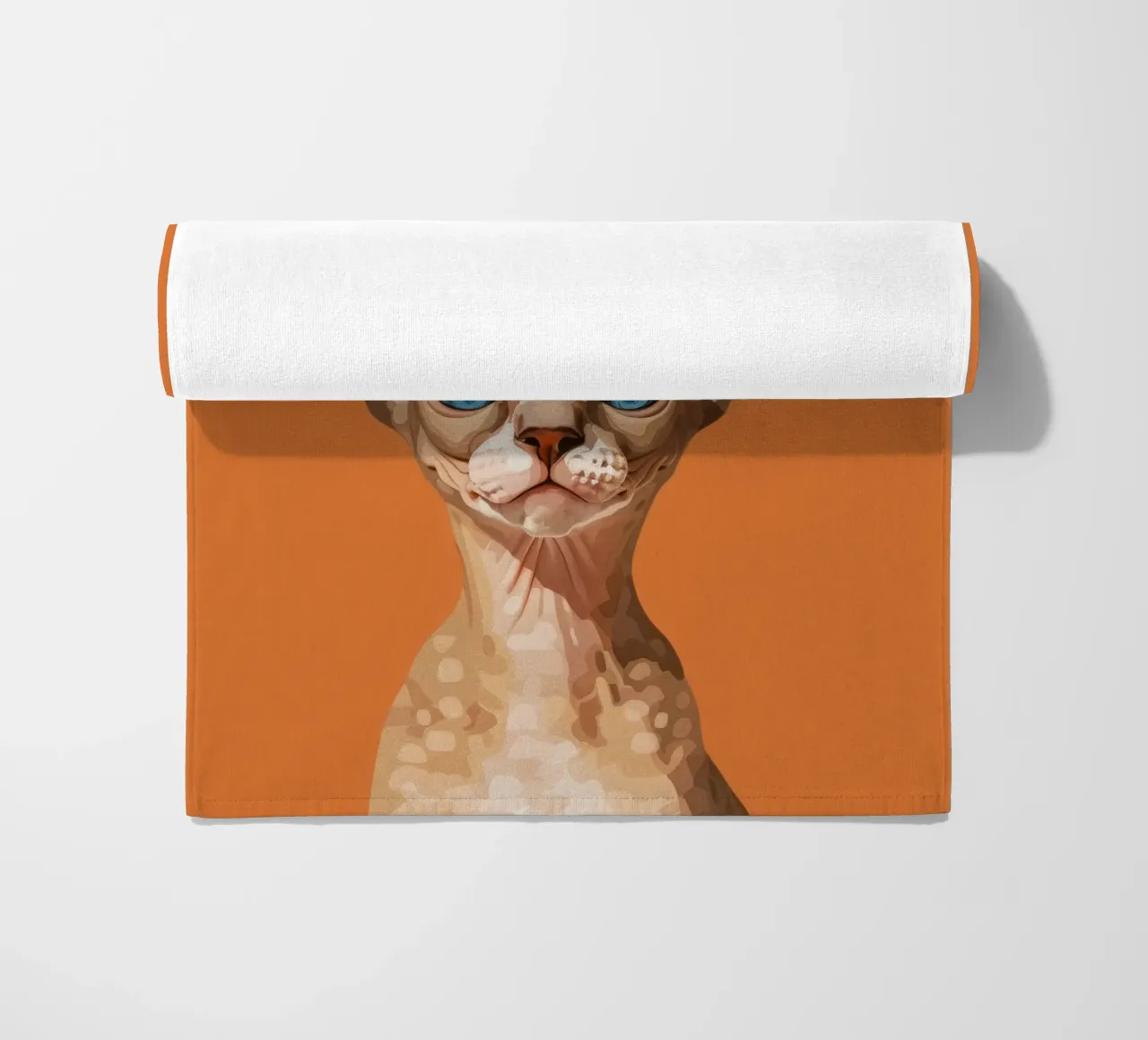 Ritratto di gatto Devon Rex dagli occhi blu telo mare da DesignDoodle
