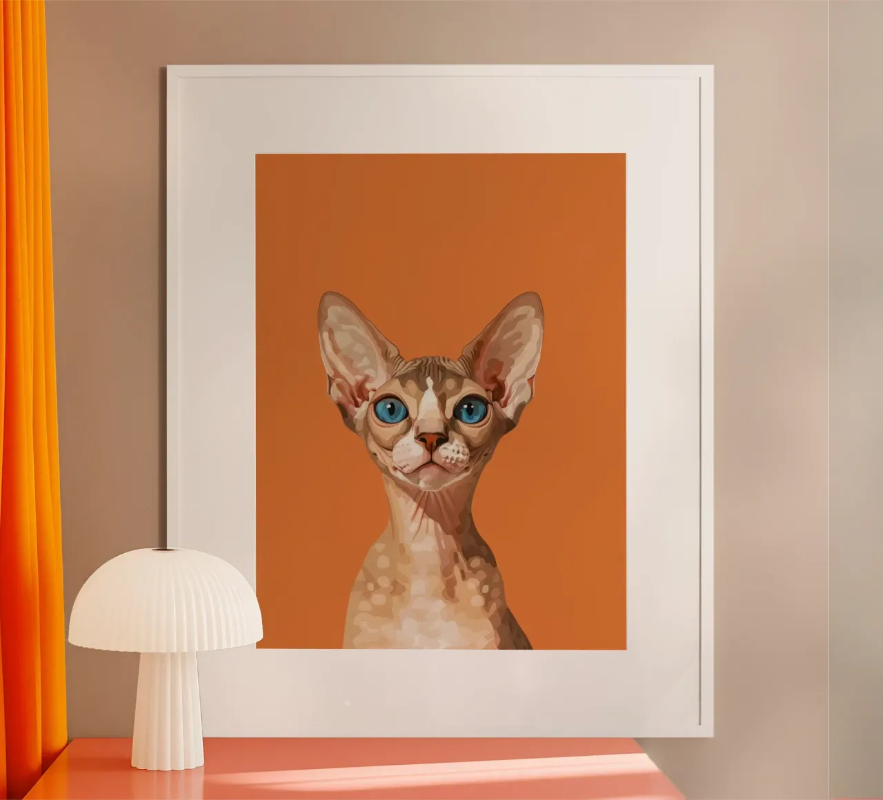Blauäugige Devon Rex Katze Portrait Poster mit Kunststoffrahmen von DesignDoodle