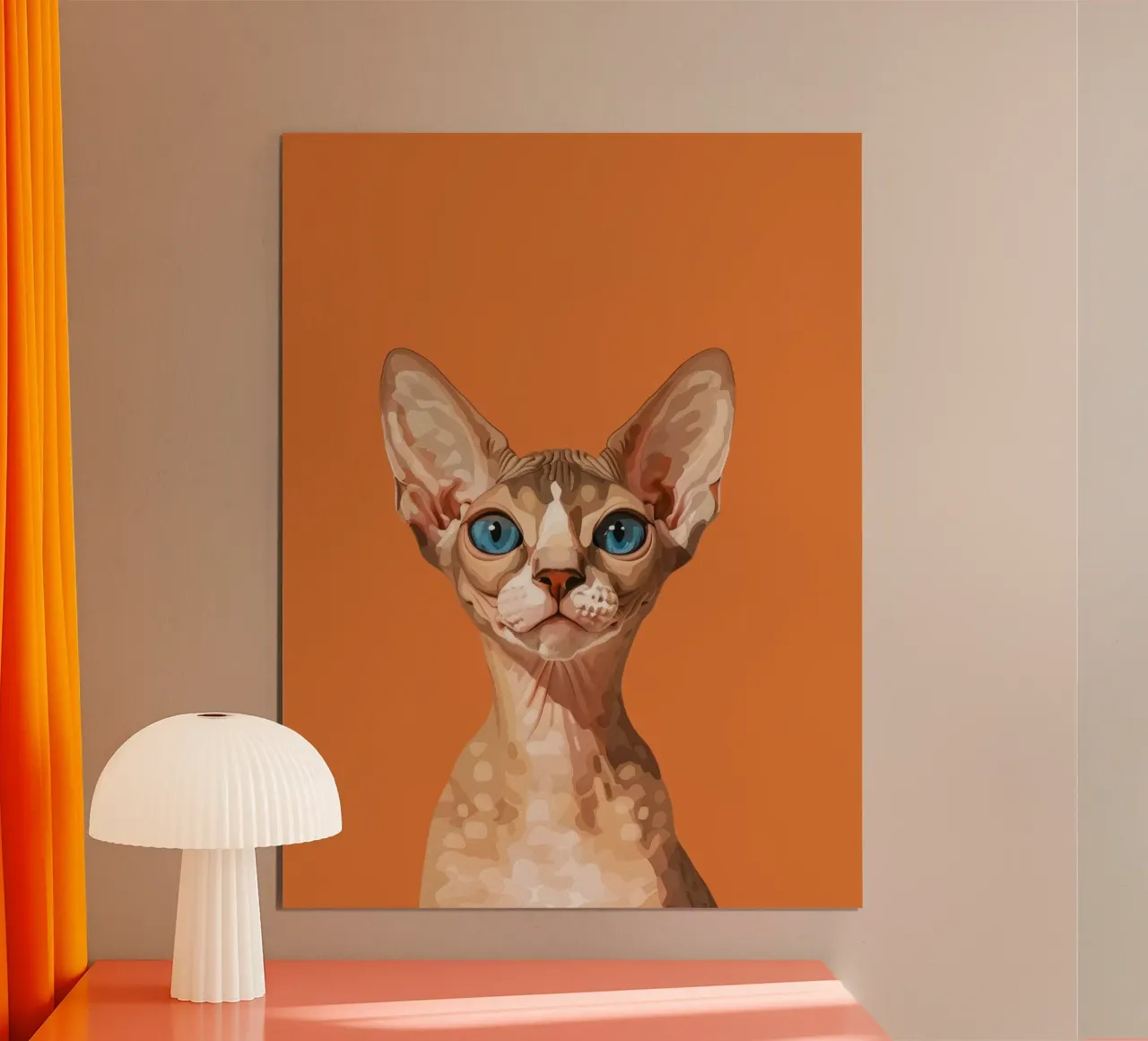 Blauäugige Devon Rex Katze Portrait Poster mit Kunststoffrahmen von DesignDoodle