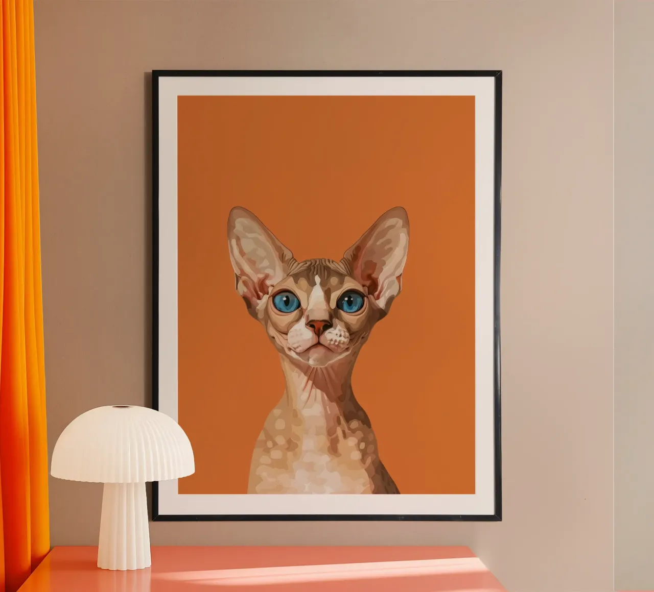 Blauäugige Devon Rex Katze Portrait Poster mit Kunststoffrahmen von DesignDoodle