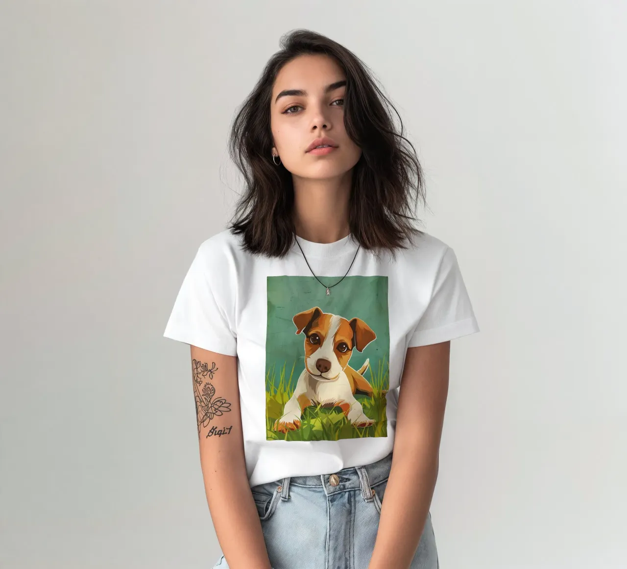 Cucciolo giocoso nell'erba t-shirt da DesignDoodle