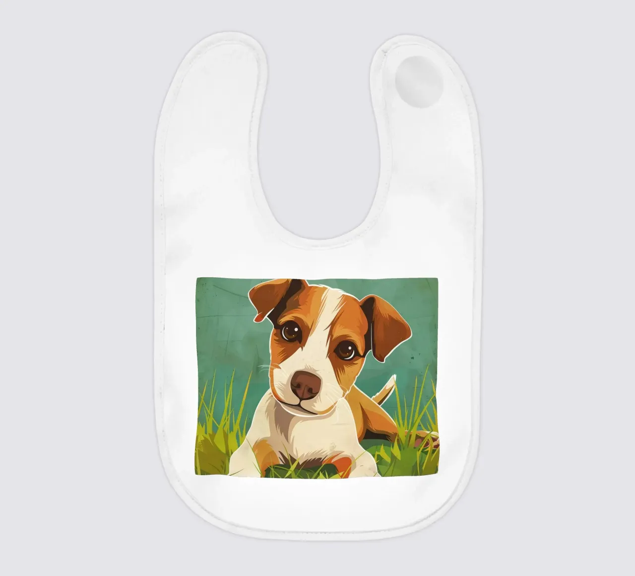Cachorro juguetón en la hierba babero de DesignDoodle