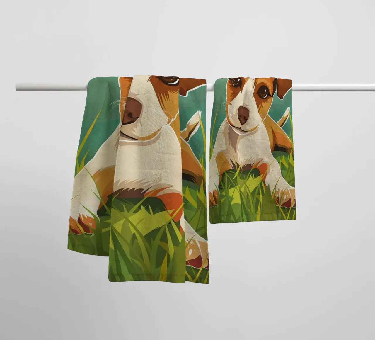 Cucciolo giocoso nell'erba asciugamano da bagno da DesignDoodle