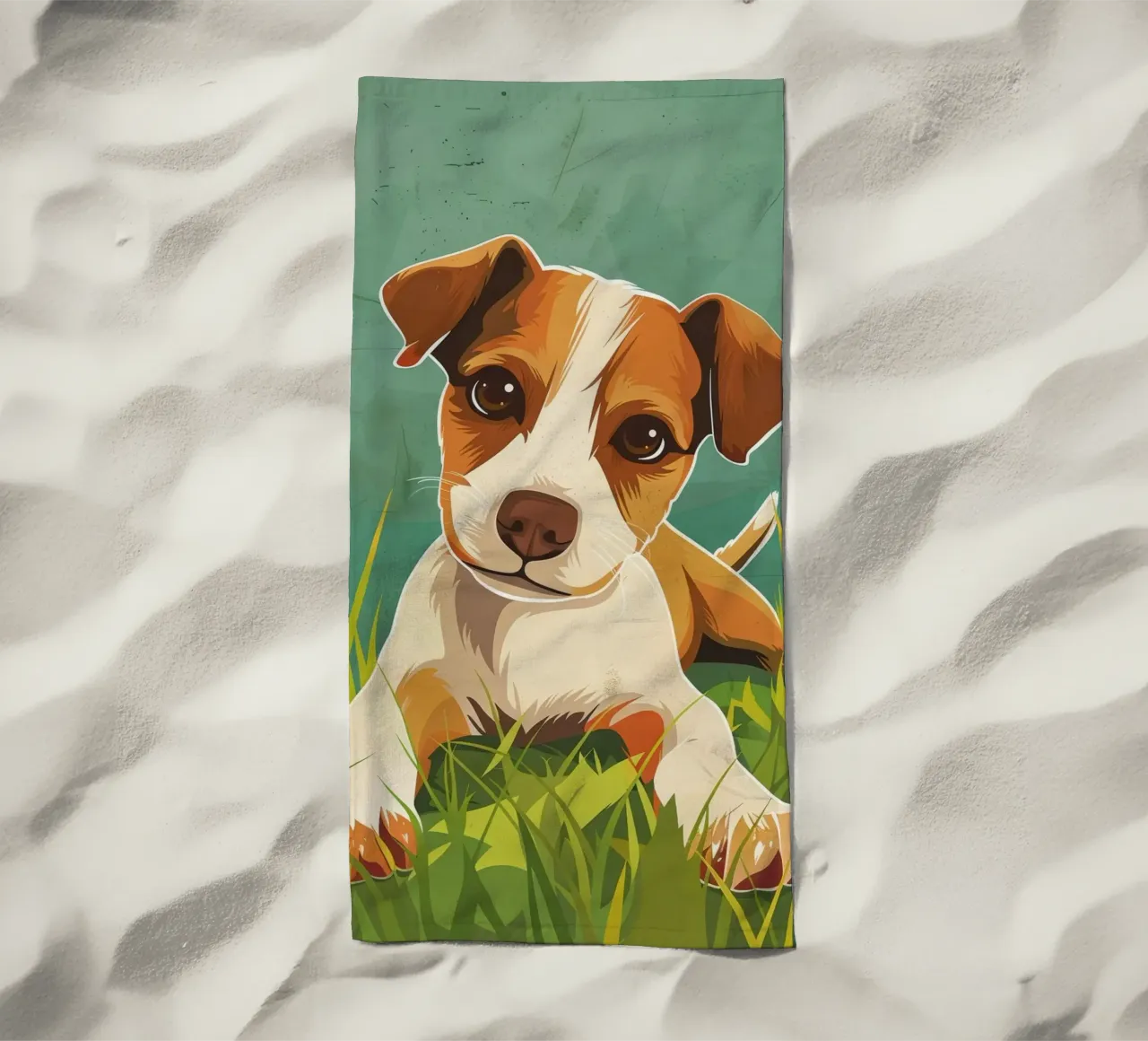 Cucciolo giocoso nell'erba telo mare da DesignDoodle