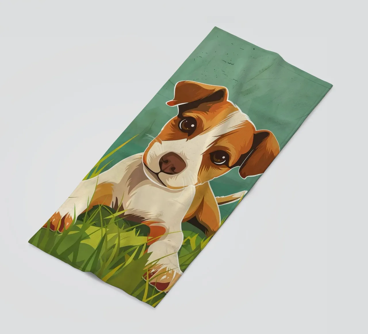 Cucciolo giocoso nell'erba telo mare da DesignDoodle
