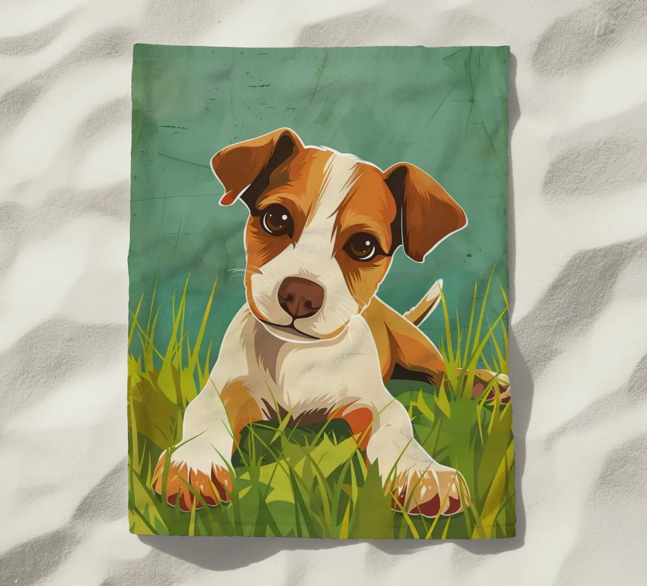 Cucciolo giocoso nell'erba telo mare da DesignDoodle
