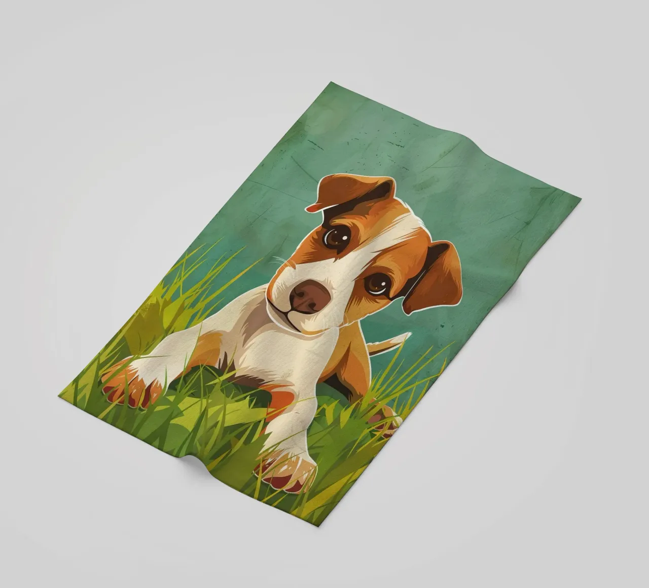Cucciolo giocoso nell'erba telo mare da DesignDoodle