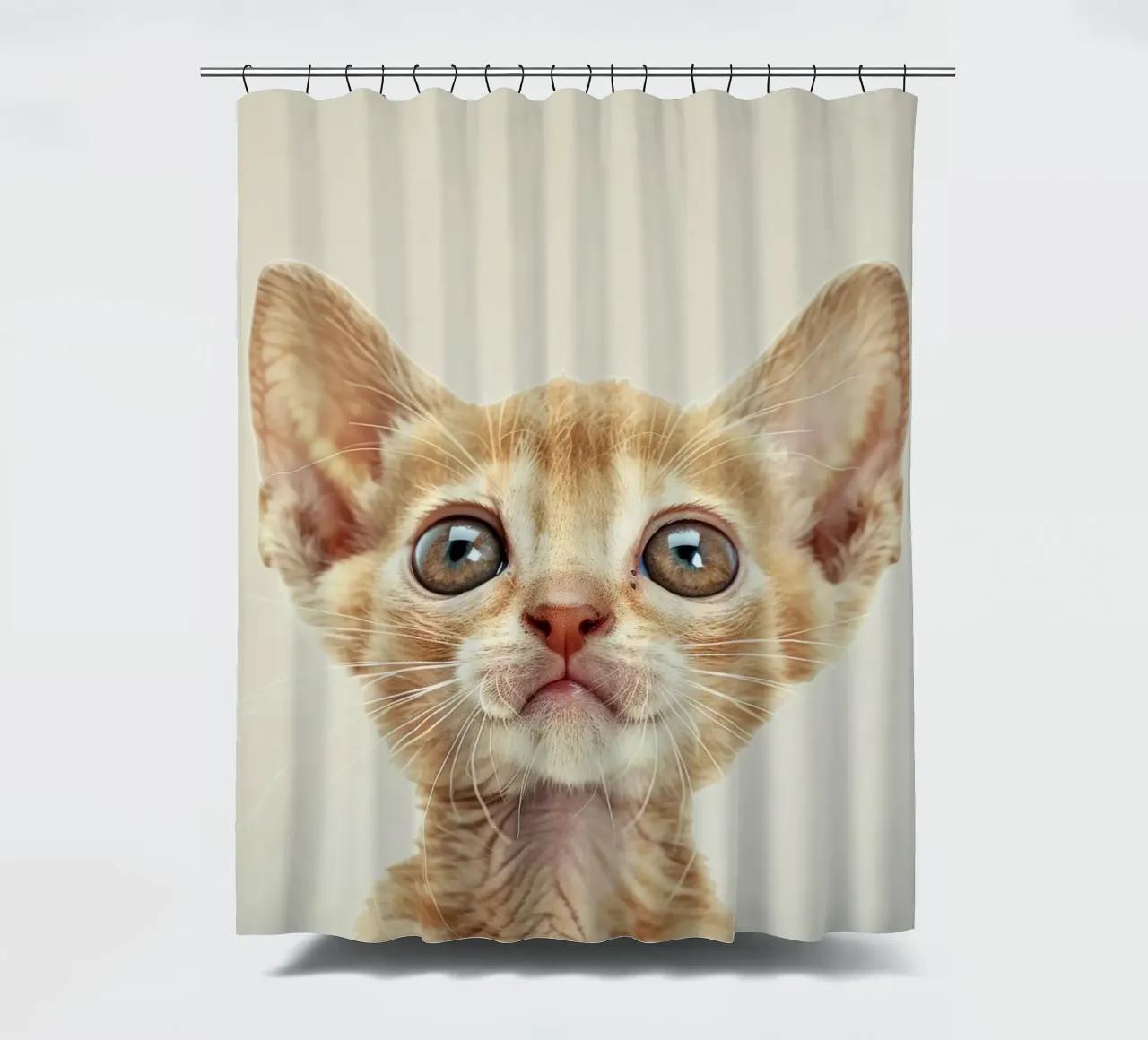 Neugieriges Ginger Devon Rex Kätzchen Duschvorhang von DesignDoodle