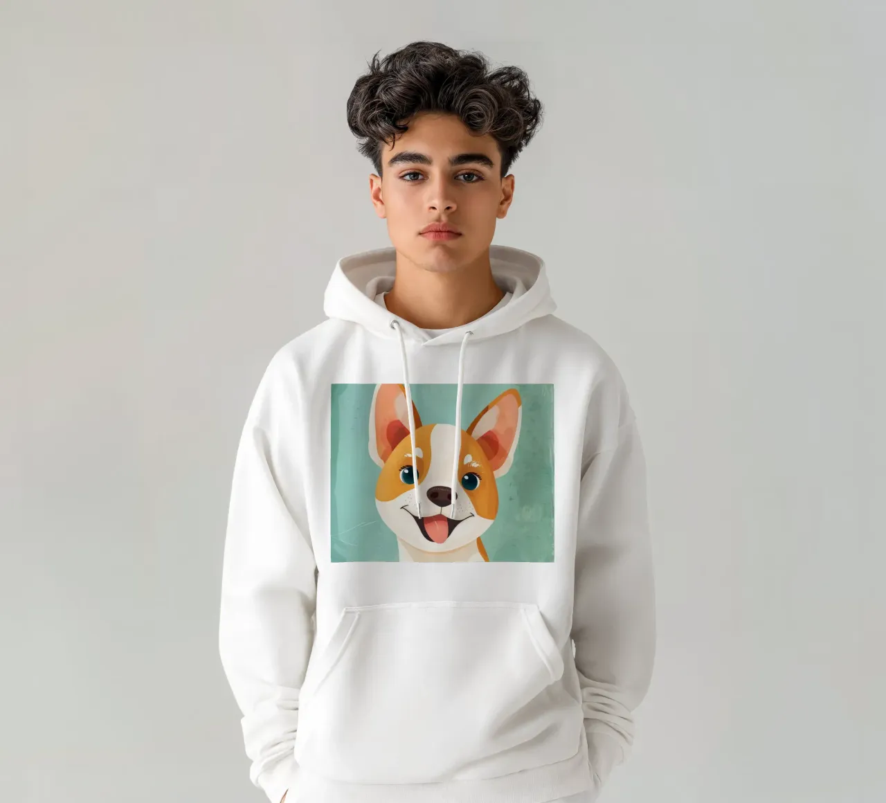 Ritratto di cucciolo Corgi felice felpa con cappuccio da DesignDoodle
