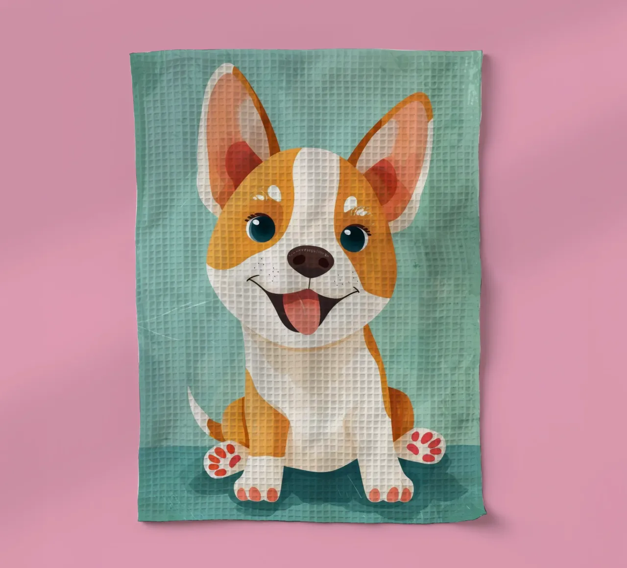 Portrait d'un chiot Corgi heureux torchon de DesignDoodle