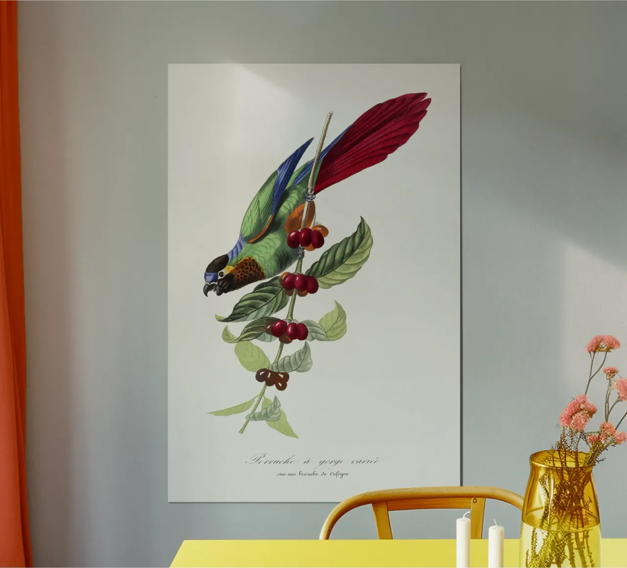 Parakeet bird painting poster con telaio in alluminio da vintageshop