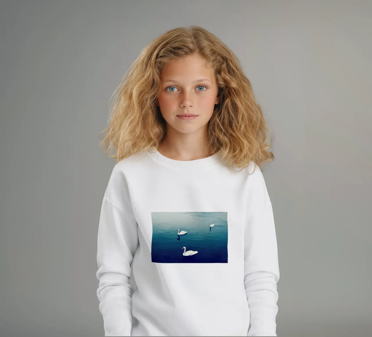Swan Family in the Lake kids sweatshirt by KISSA STUDIO