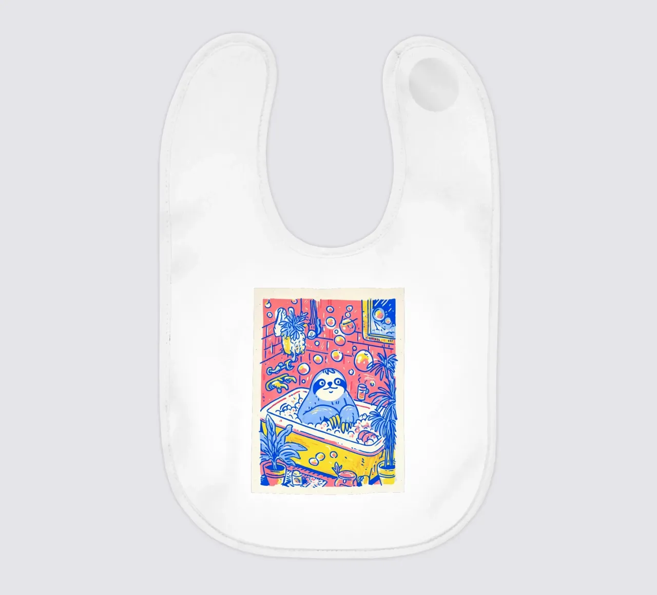 Sloth in the Tub: Funny Illustration Bathroom Kids Pop Art baby bib by Kaji
