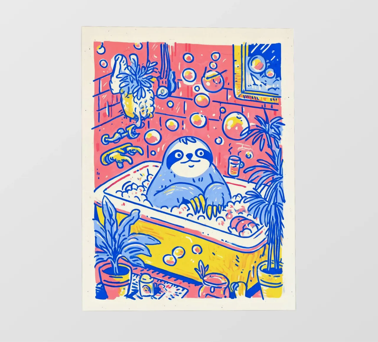 Sloth in the Tub: Funny Illustration Bathroom Kids Pop Art backlit film by Kaji