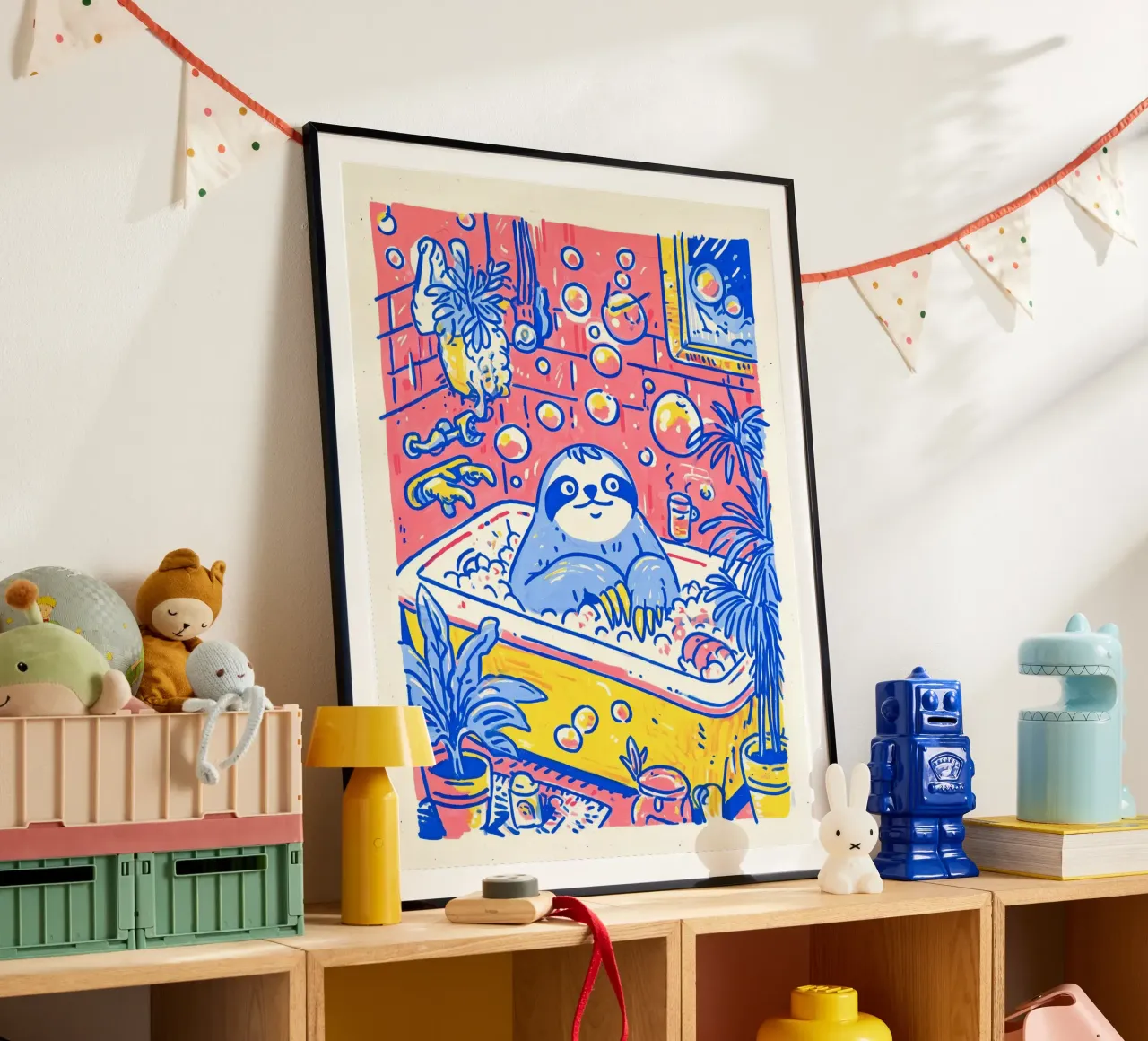 Bradipo nella vasca: Illustrazione divertente Bagno Bambini Pop Art poster da Kaji