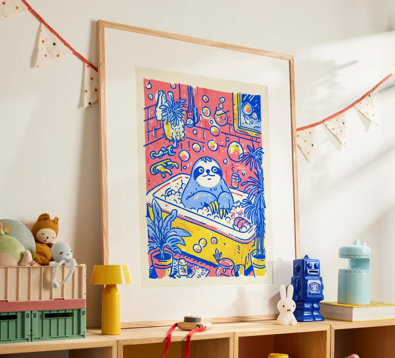 Bradipo nella vasca: Illustrazione divertente Bagno Bambini Pop Art poster da Kaji