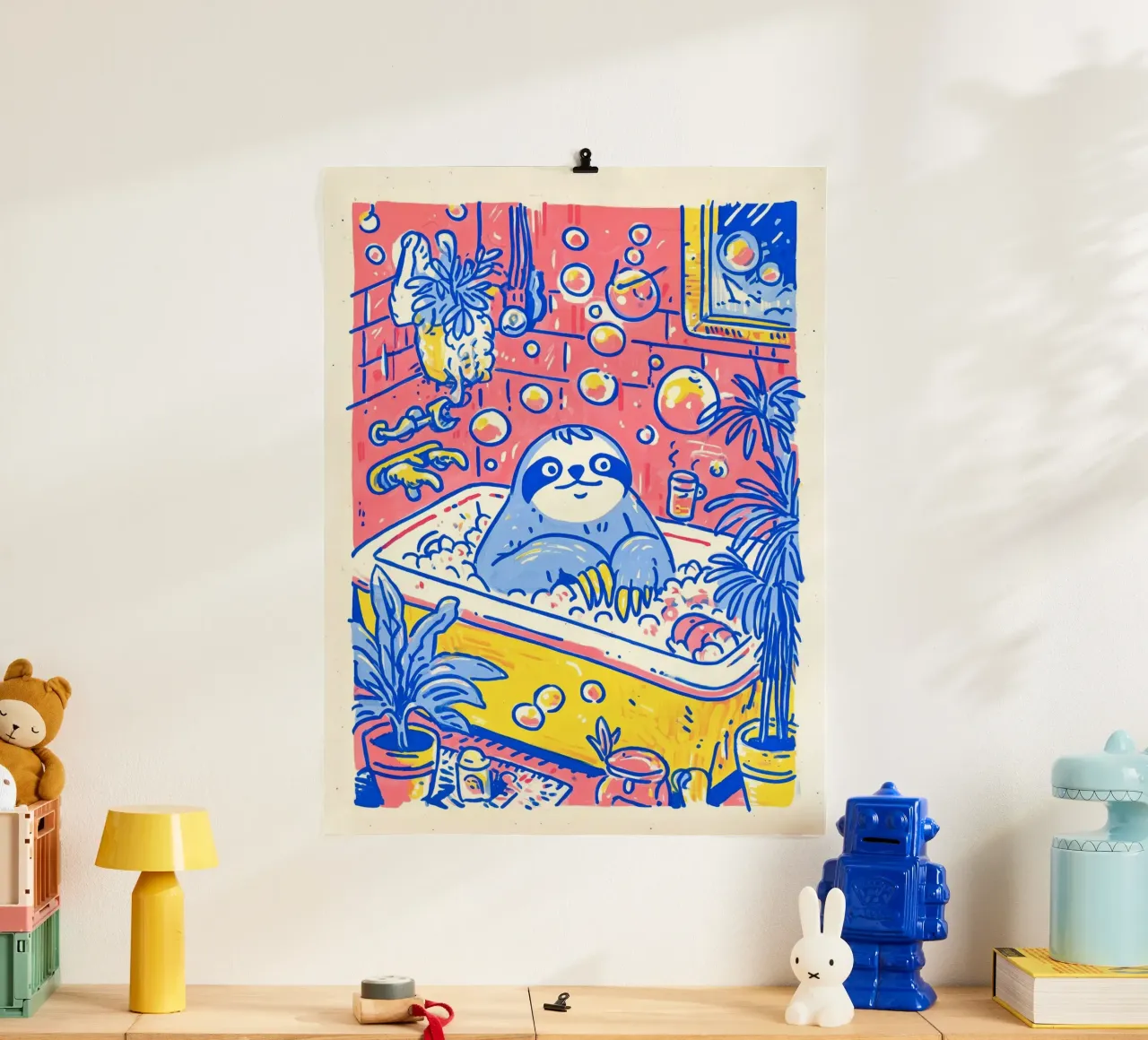 Bradipo nella vasca: Illustrazione divertente Bagno Bambini Pop Art poster da Kaji
