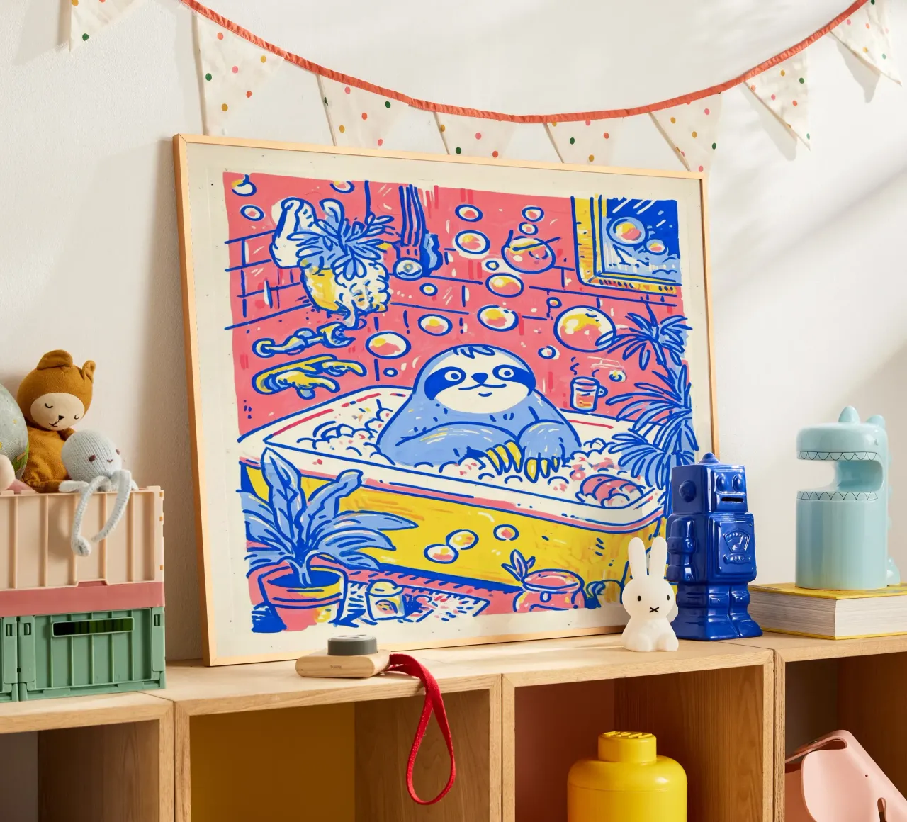 Bradipo nella vasca: Illustrazione divertente Bagno Bambini Pop Art poster da Kaji