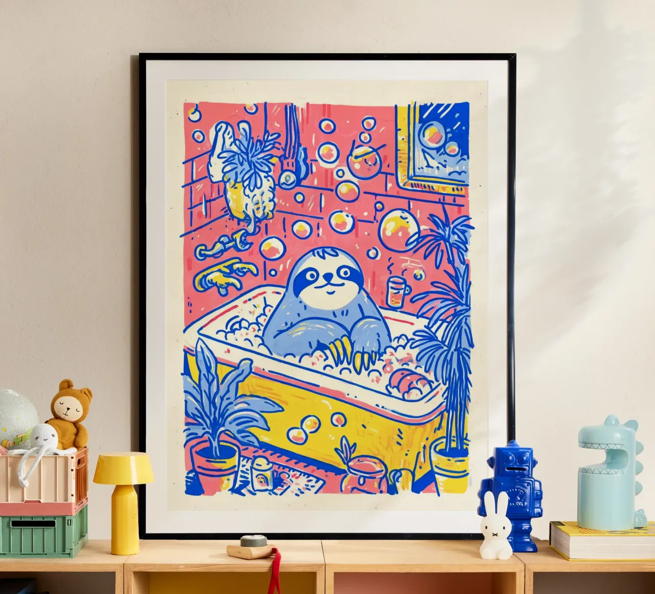 Bradipo nella vasca: Illustrazione divertente Bagno Bambini Pop Art poster da Kaji