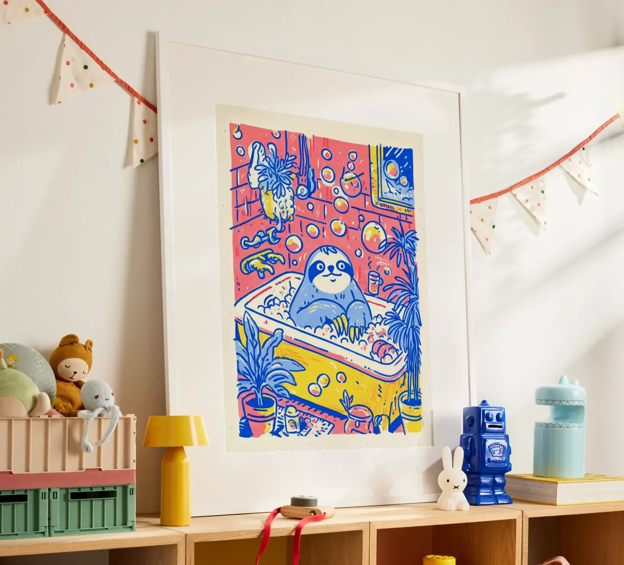 Bradipo nella vasca: Illustrazione divertente Bagno Bambini Pop Art poster da Kaji