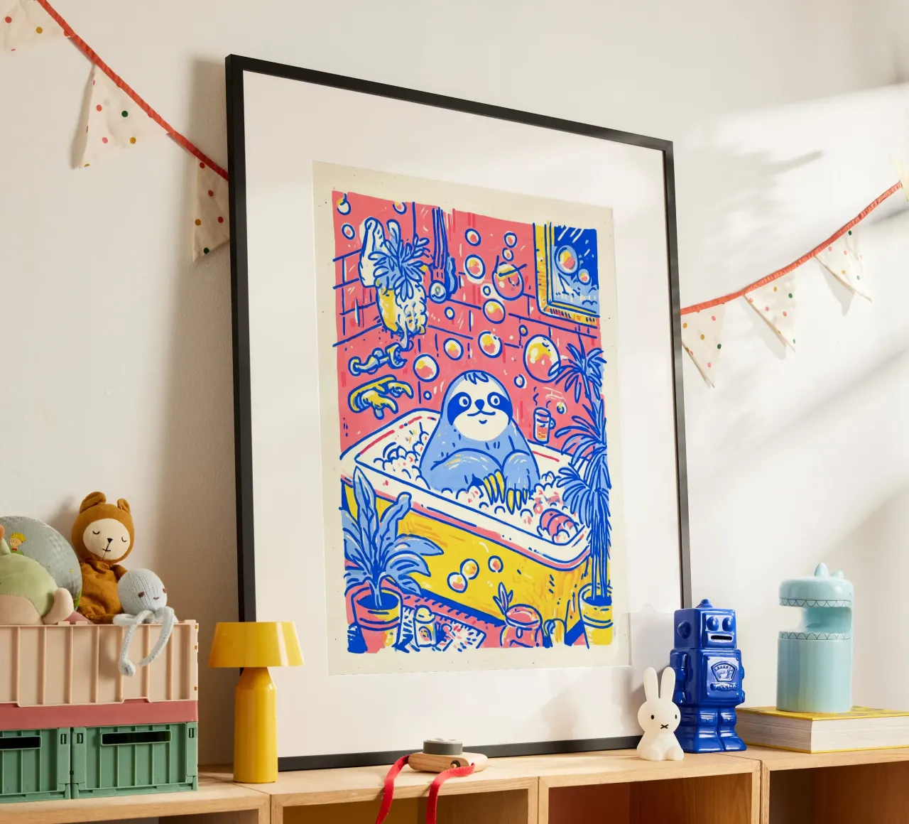 Bradipo nella vasca: Illustrazione divertente Bagno Bambini Pop Art poster da Kaji