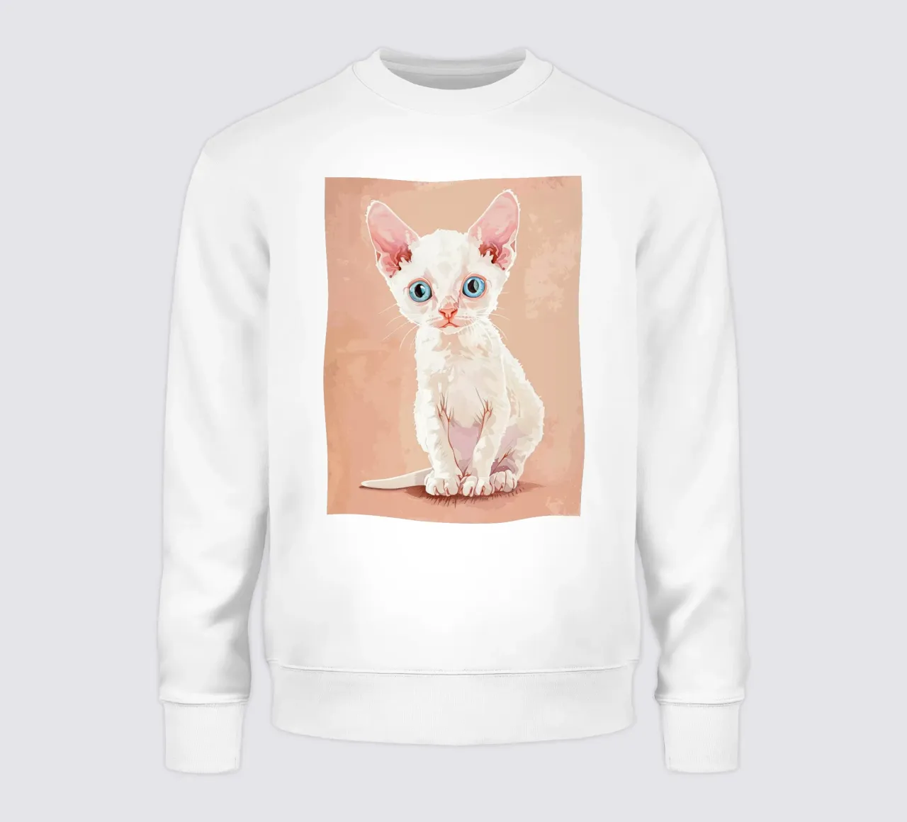 Gattino Devon Rex bianco con occhi blu felpa da DesignDoodle