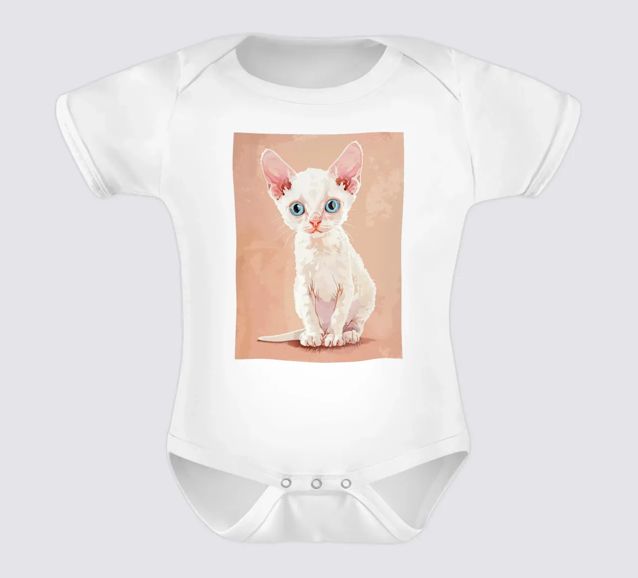 Gattino Devon Rex bianco con occhi blu body neonato maniche corte da DesignDoodle