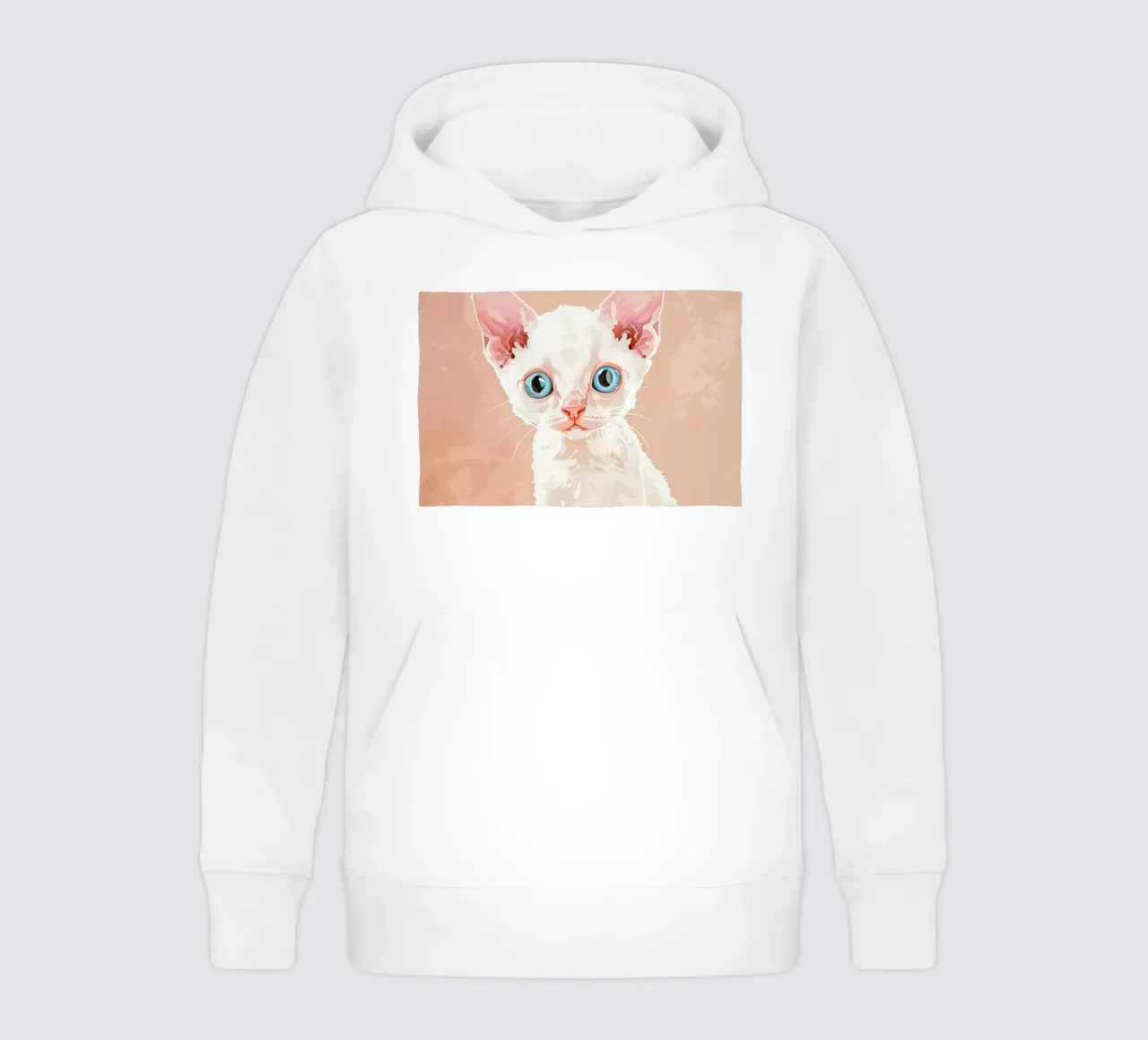 Gattino Devon Rex bianco con occhi blu felpa bambino con cappuccio da DesignDoodle