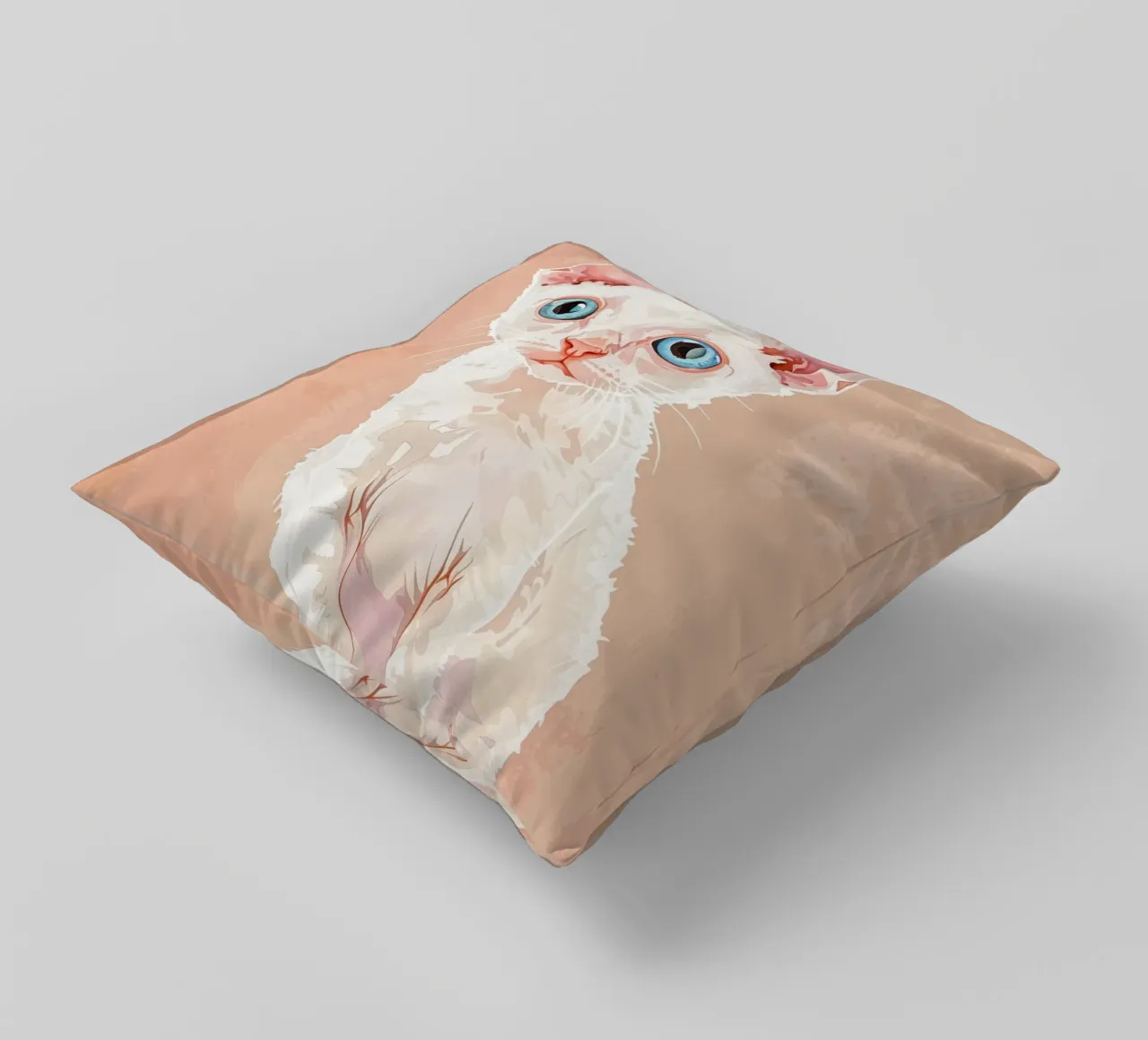 Gattino Devon Rex bianco con occhi blu cuscino da DesignDoodle