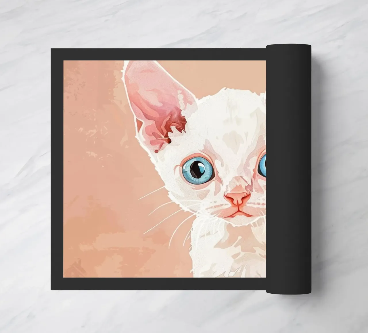 Gattino Devon Rex bianco con occhi blu zerbino da DesignDoodle