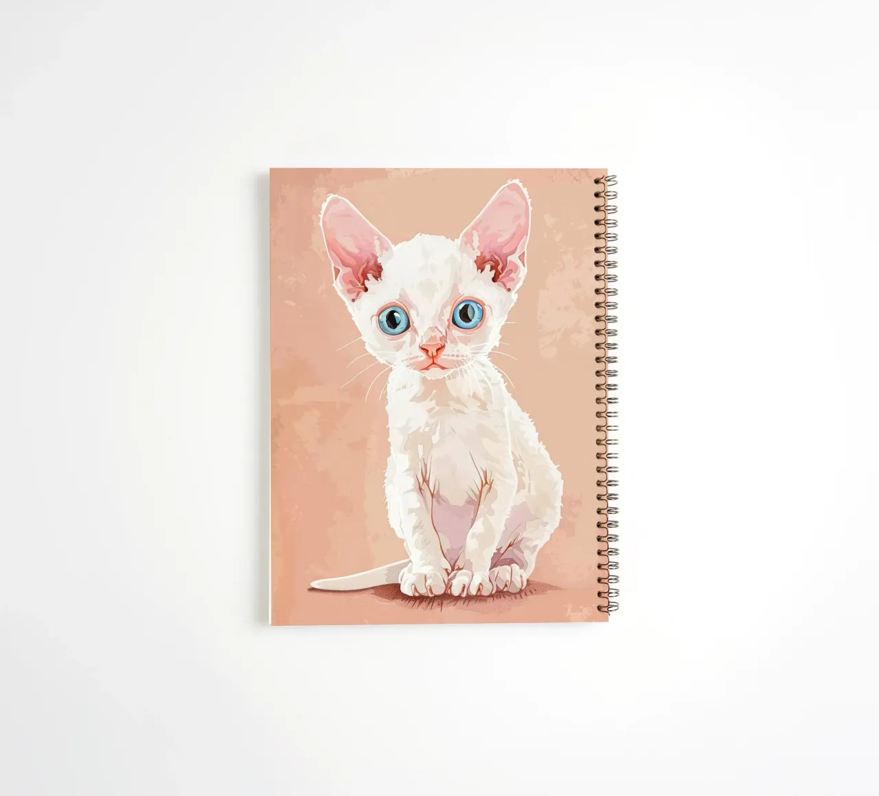 White Devon Rex Kitten with Blue Eyes spiral notebook by DesignDoodle