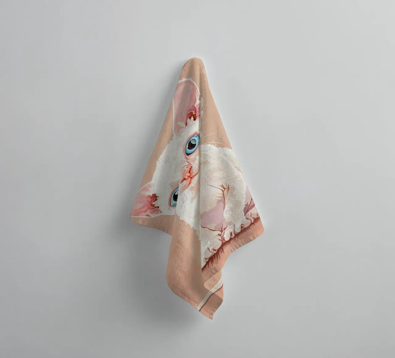 Gattino Devon Rex bianco con occhi blu asciugamano da bagno da DesignDoodle