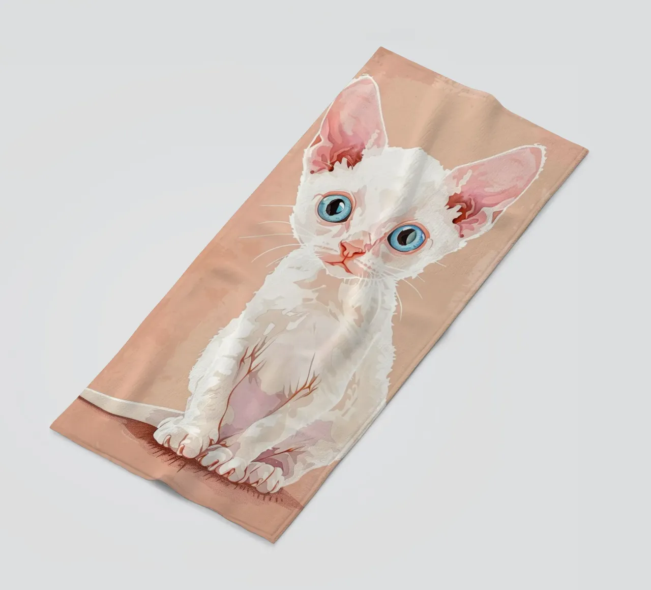 Gattino Devon Rex bianco con occhi blu telo mare da DesignDoodle
