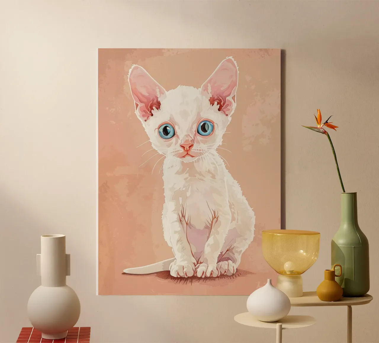 Wit Devon Rex kitten met blauwe ogen canvas van DesignDoodle