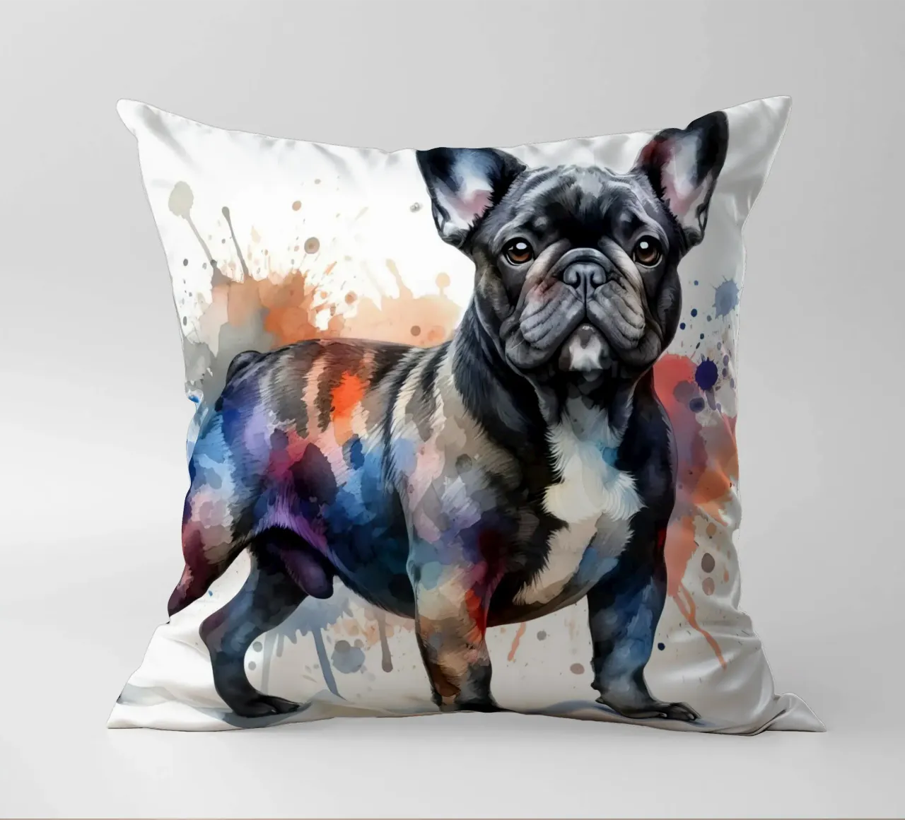 Ritratto di bulldog francese ad acquerello cuscino da 🥝 KIWI STORE