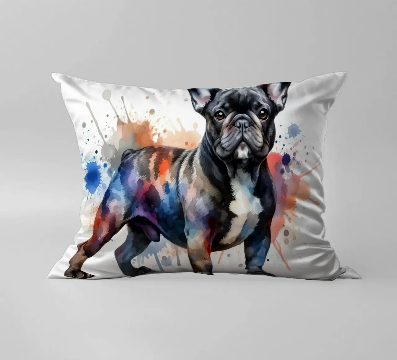 Ritratto di bulldog francese ad acquerello cuscino da 🥝 KIWI STORE