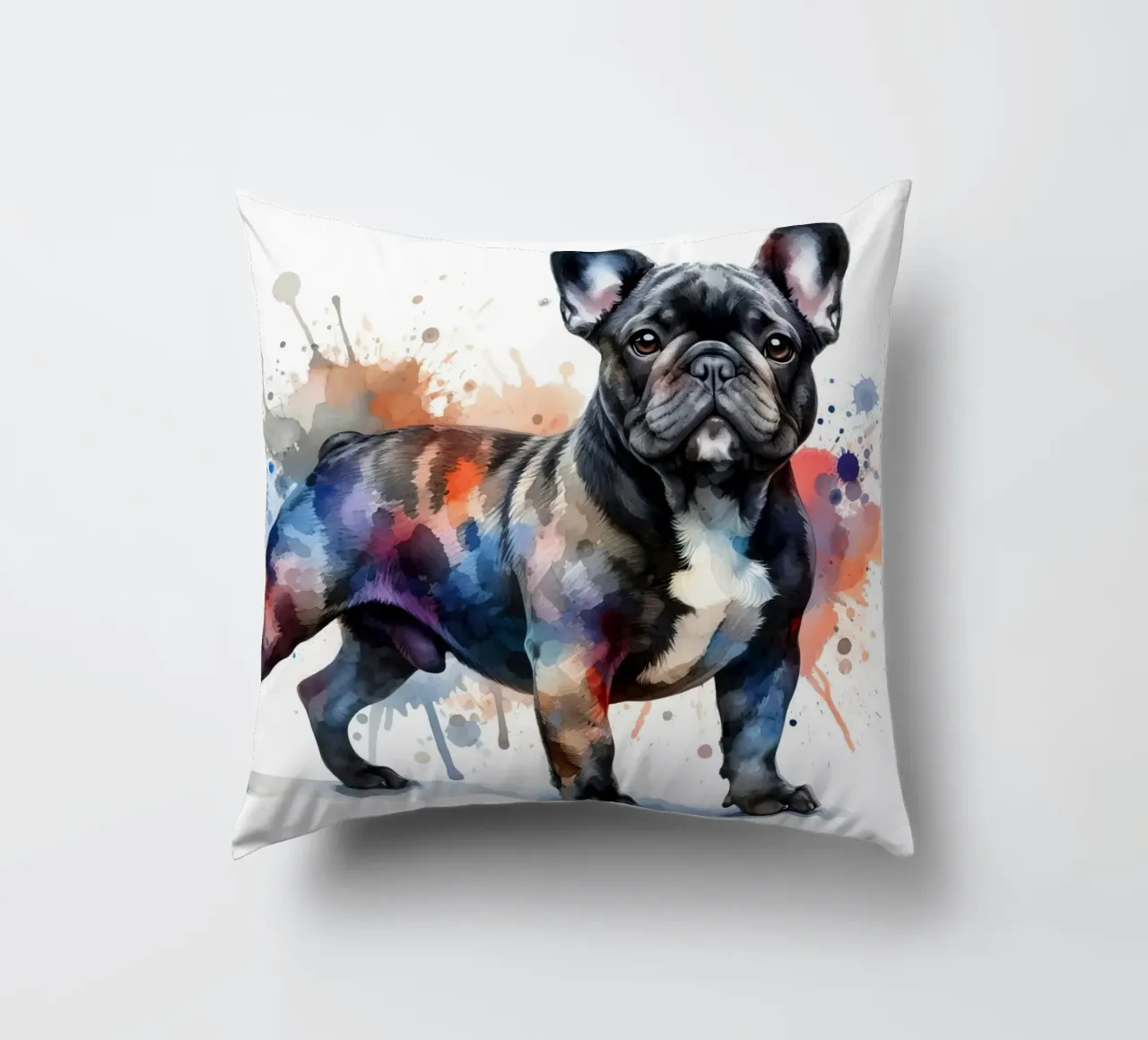 Ritratto di bulldog francese ad acquerello cuscino da 🥝 KIWI STORE