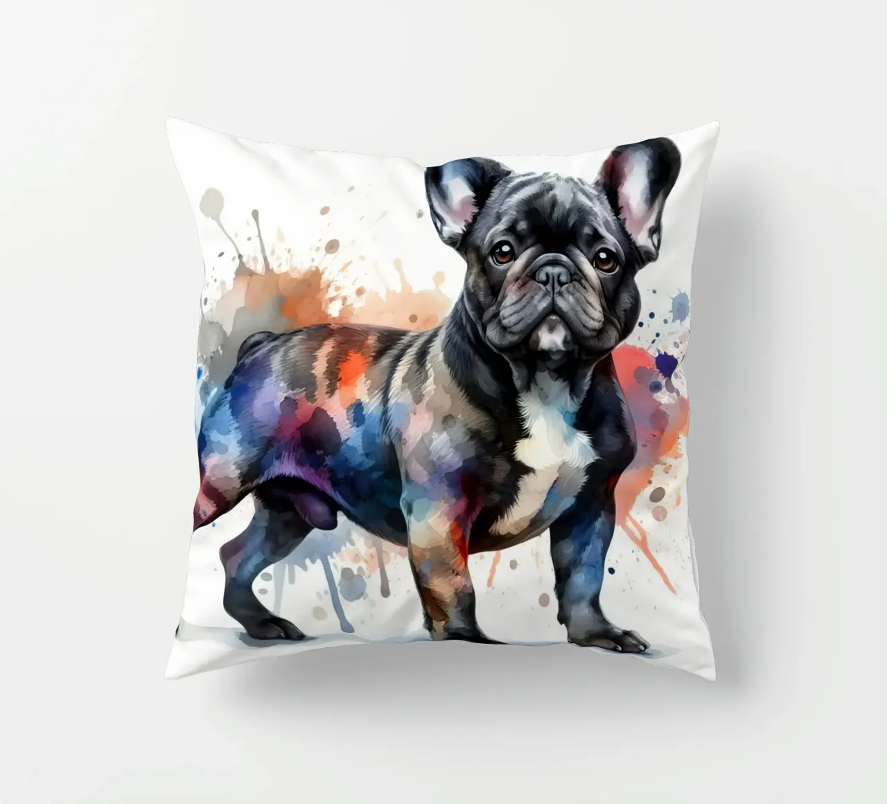 Ritratto di bulldog francese ad acquerello cuscino da 🥝 KIWI STORE