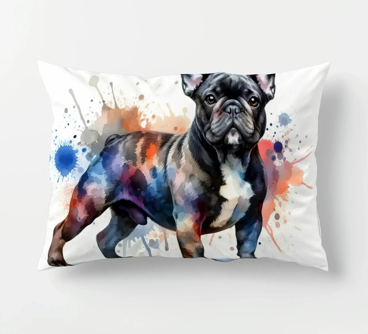 Ritratto di bulldog francese ad acquerello cuscino da 🥝 KIWI STORE