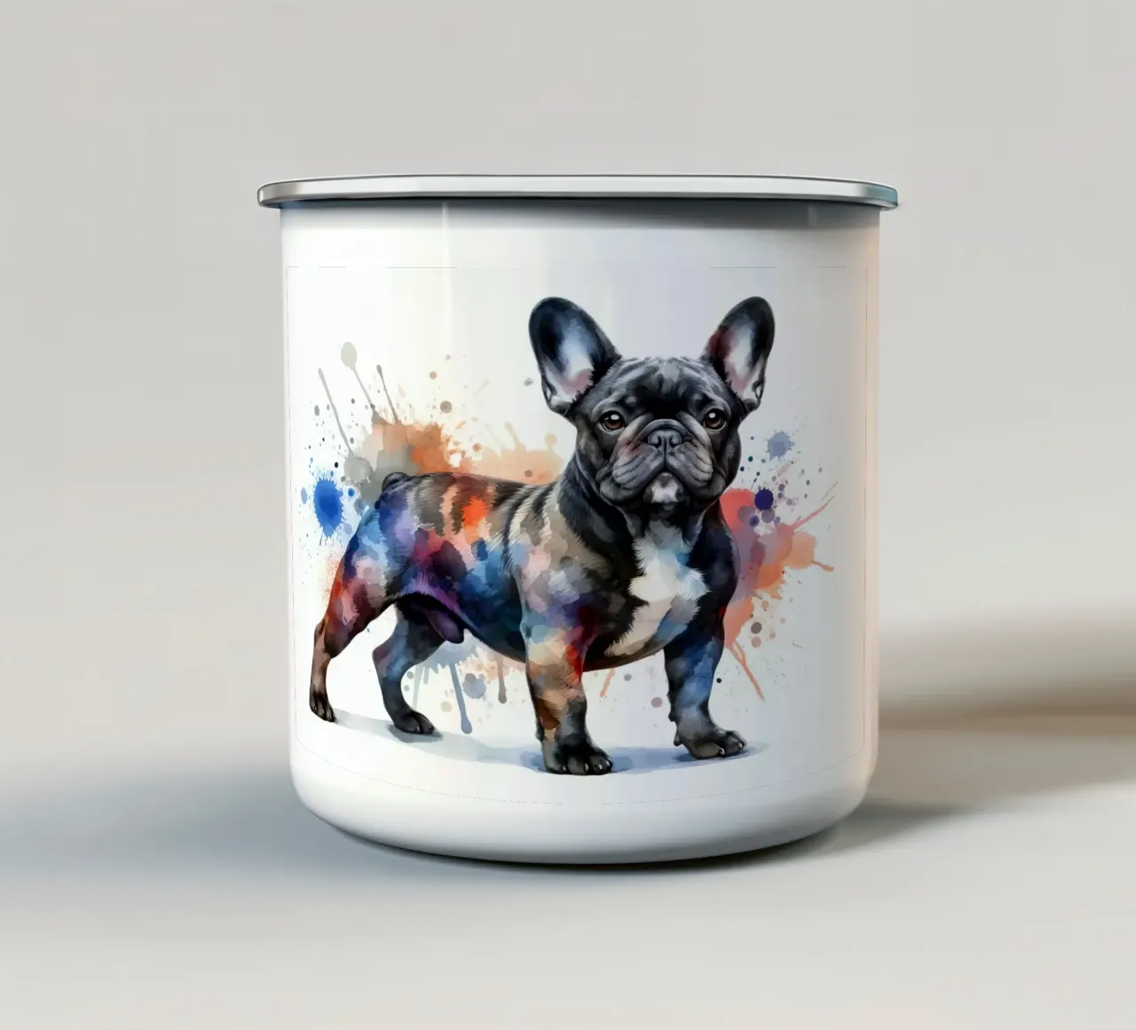 Ritratto di bulldog francese ad acquerello tazza in smalto da 🥝 KIWI STORE