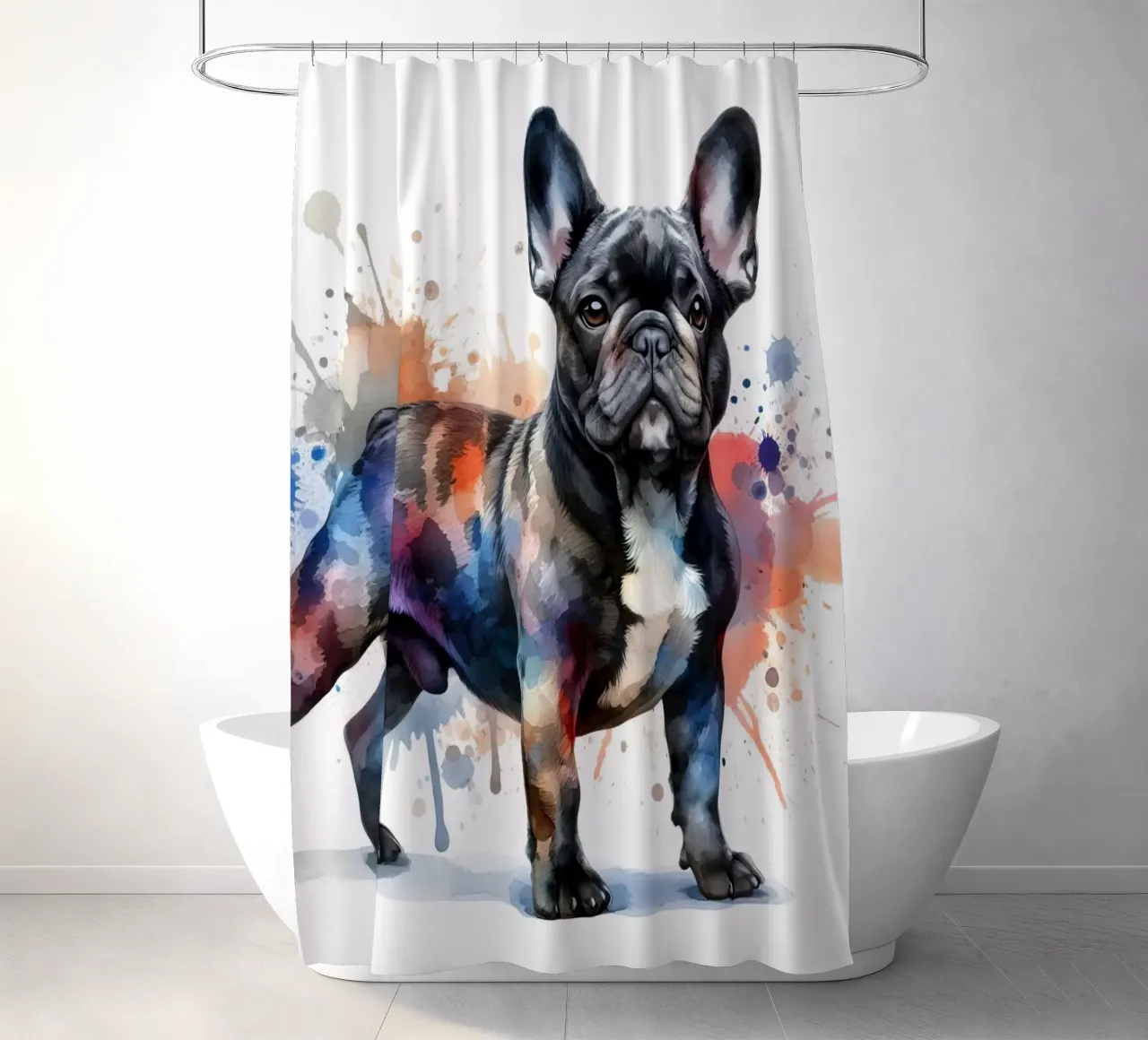 Ritratto di bulldog francese ad acquerello tenda da doccia da 🥝 KIWI STORE