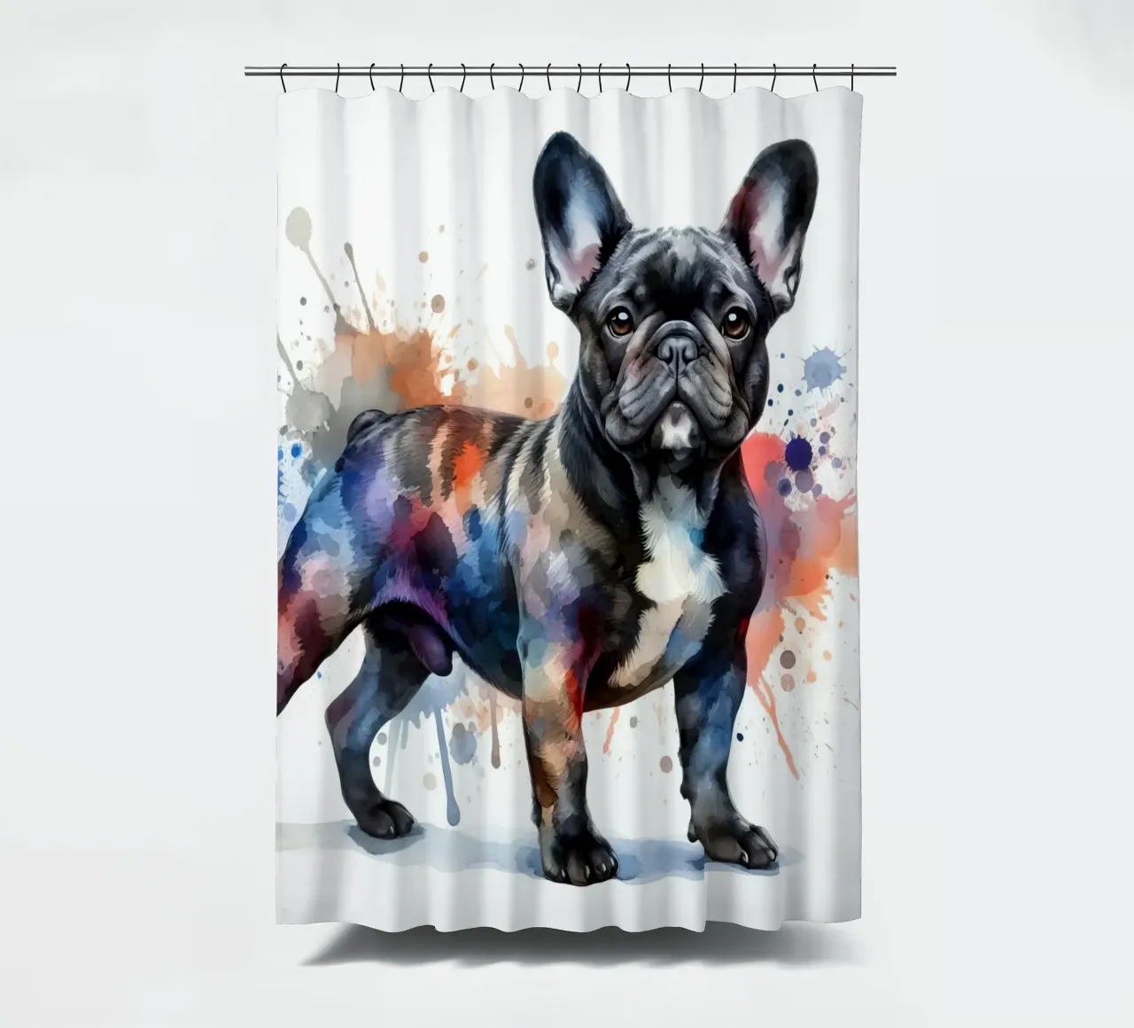 Ritratto di bulldog francese ad acquerello tenda da doccia da 🥝 KIWI STORE