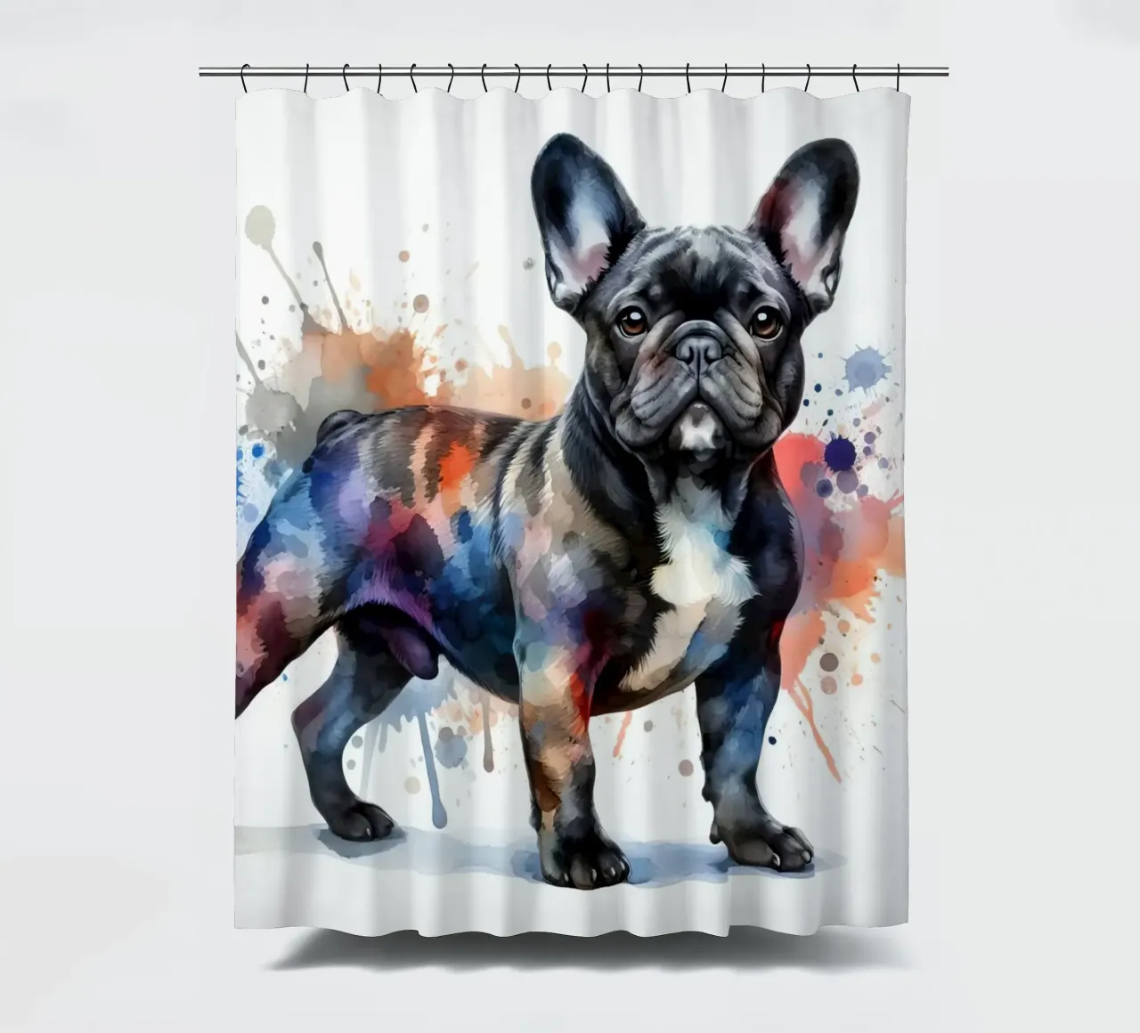 Ritratto di bulldog francese ad acquerello tenda da doccia da 🥝 KIWI STORE