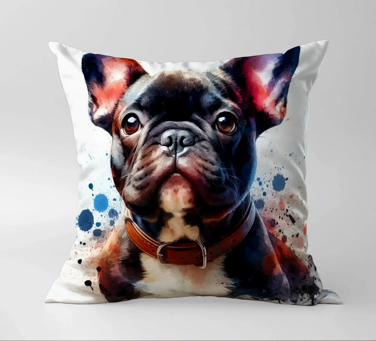Ritratto di bulldog francese ad acquerello cuscino da 🥝 KIWI STORE