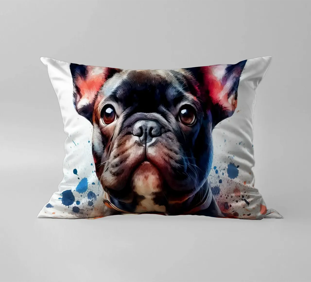 Ritratto di bulldog francese ad acquerello cuscino da 🥝 KIWI STORE