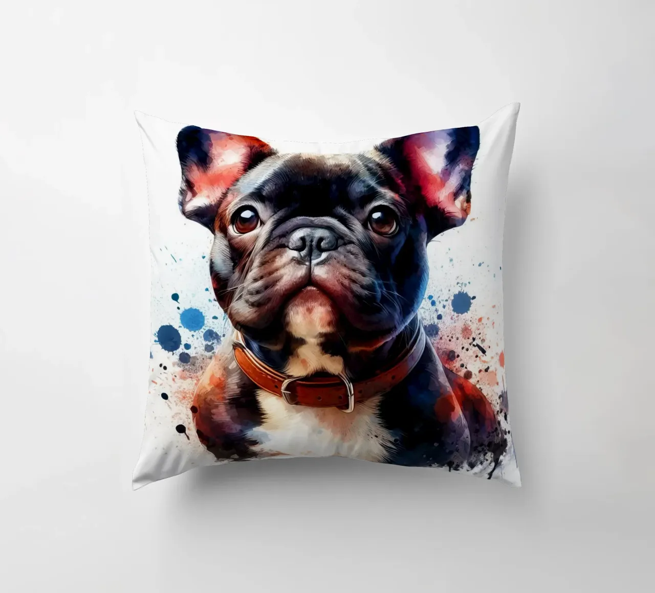 Ritratto di bulldog francese ad acquerello cuscino da 🥝 KIWI STORE