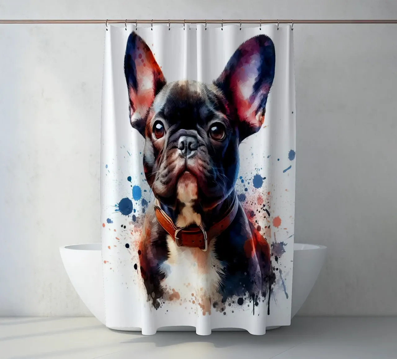 Watercolor French Bulldog Portrait shower curtain by 🥝 KIWI STORE